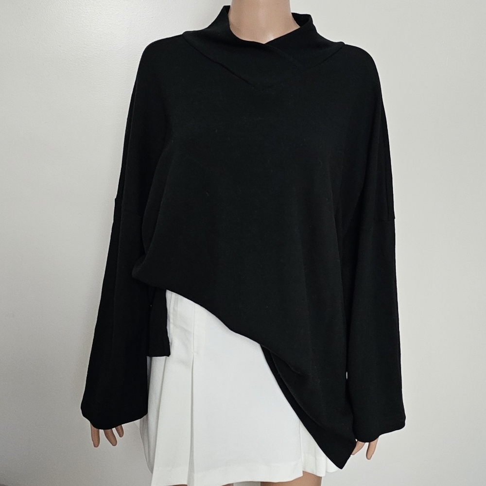 Bryn Walker Wool Sweatshirt Top Oversized Shawl Collar